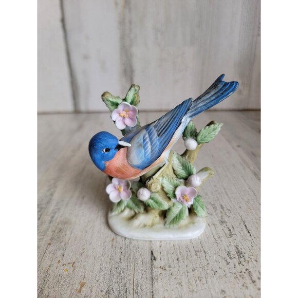 Lefton China bluebird KW464 Vintage bird flower statue figure - Picture 1 of 9